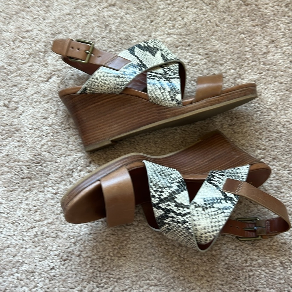 Cole Haan Penelope Strappy Leather Wedge Sandal, Roccia Snake Print